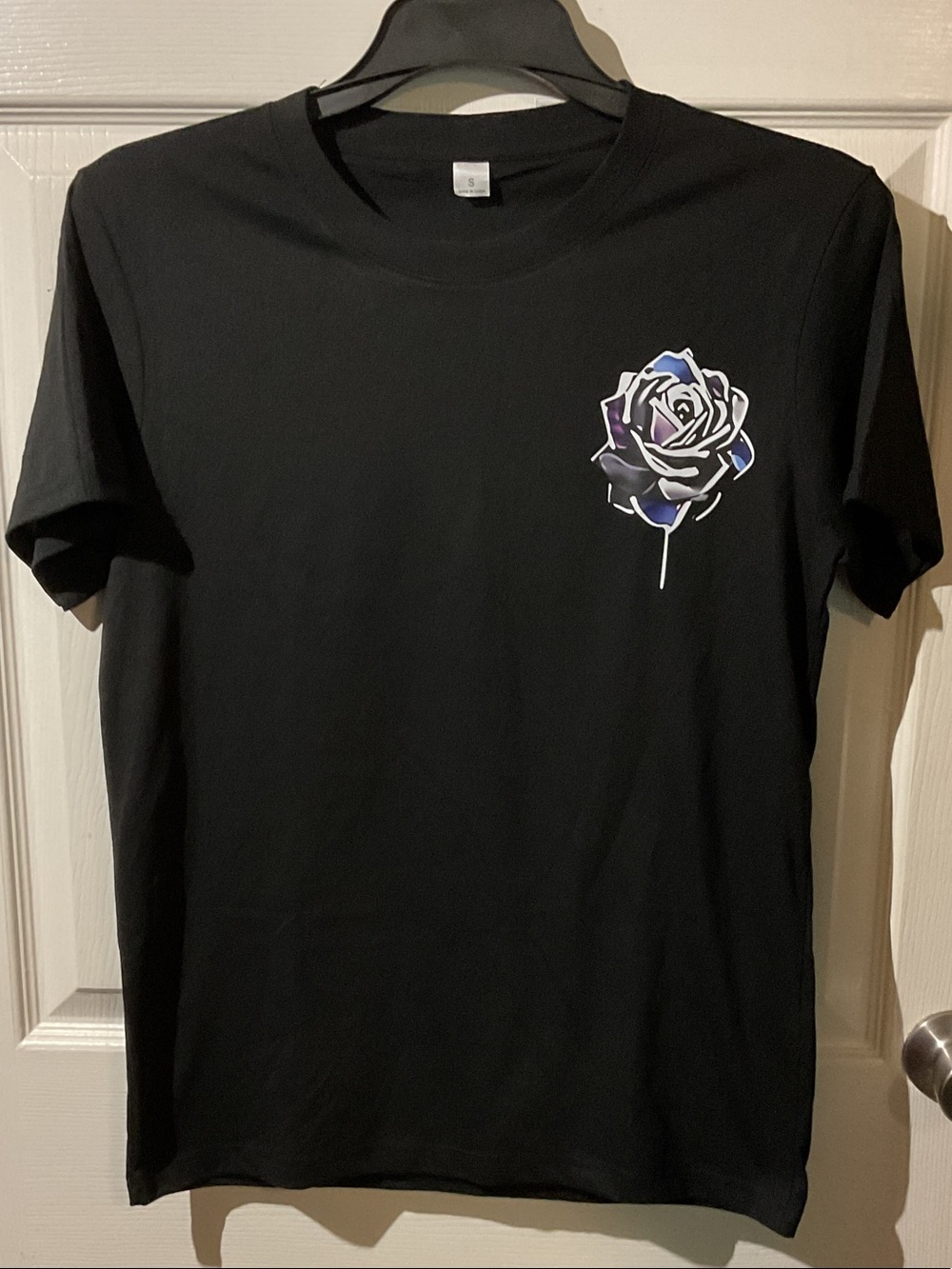Black Graphic Rose T-Shirt with Feathered Wings Backhit